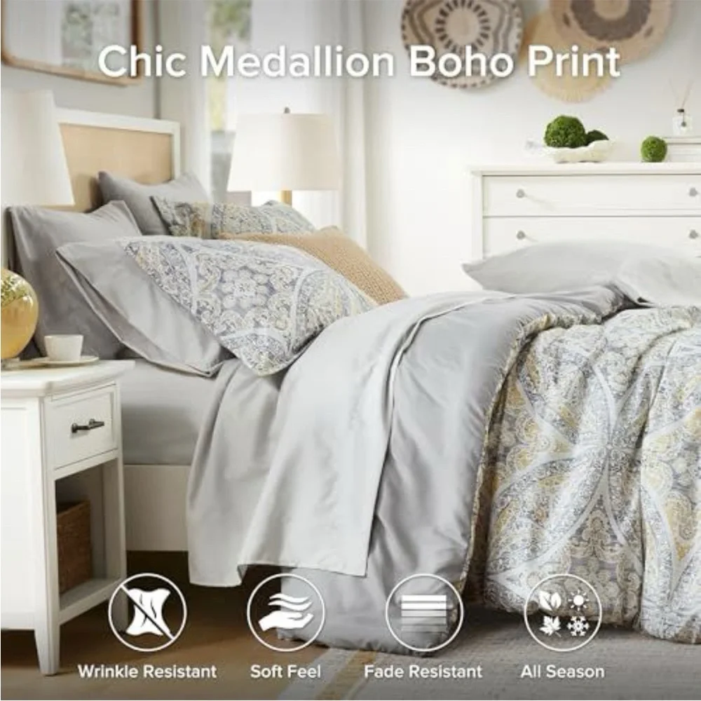 Queen Comforter Set in Blue and Cream